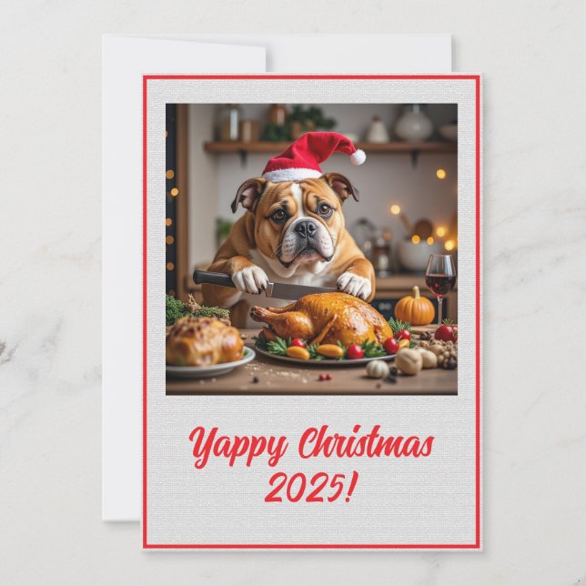Tarjeta Custom Digital Bulldog Yappy Christmas Turkey Xmas (Anverso)