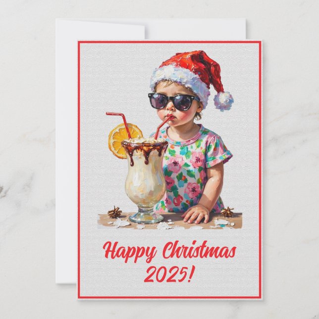 Tarjeta Custom Digital Christmas Baby And Milk Xmas (Anverso)