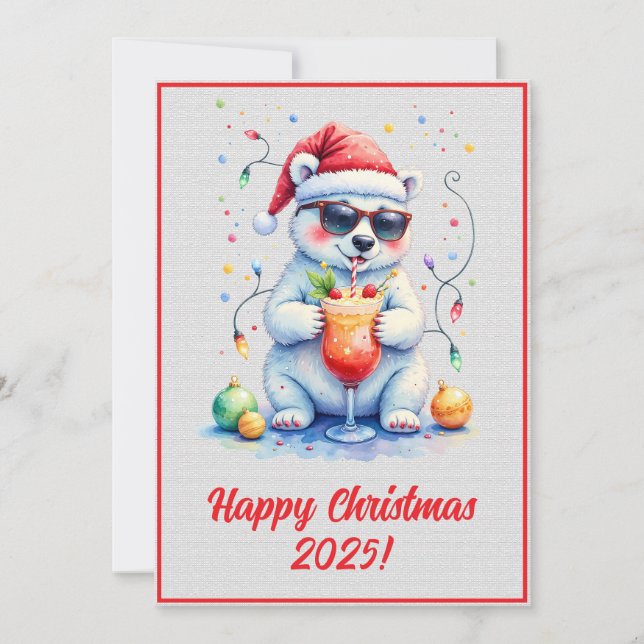 Tarjeta Custom Digital Christmas Polar Bear Cocktail Xmas (Anverso)