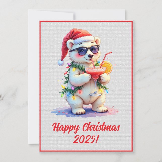 Tarjeta Custom Digital Christmas Polar Bear Cub Xmas (Anverso)