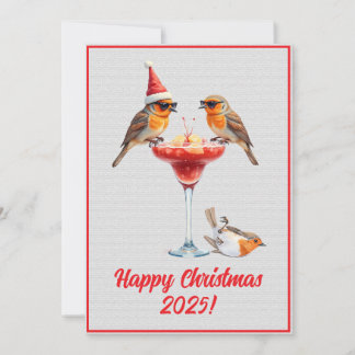 Tarjeta Custom Digital Christmas Robins Cocktail Xmas