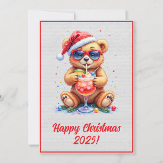 Tarjeta Custom Digital Christmas Teddy Bear Cocktail Xmas