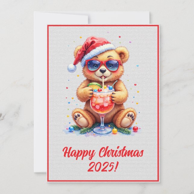 Tarjeta Custom Digital Christmas Teddy Bear Cocktail Xmas (Anverso)