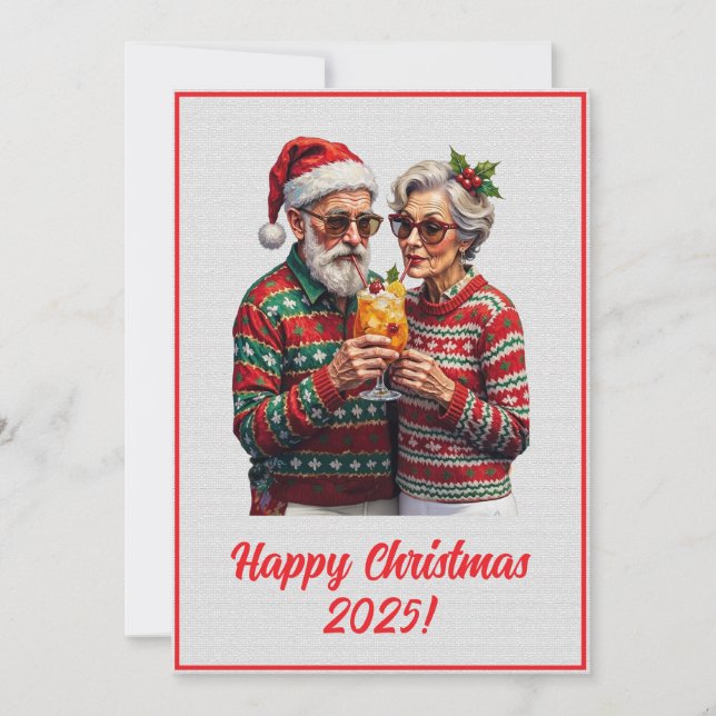 Tarjeta Custom Digital Elderly Couple Sharing Xmas Spirit  (Anverso)