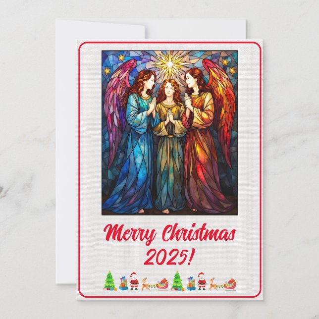 Tarjeta Custom Digital Navidad 3 Ángeles Vidrio Emplomado (Anverso)