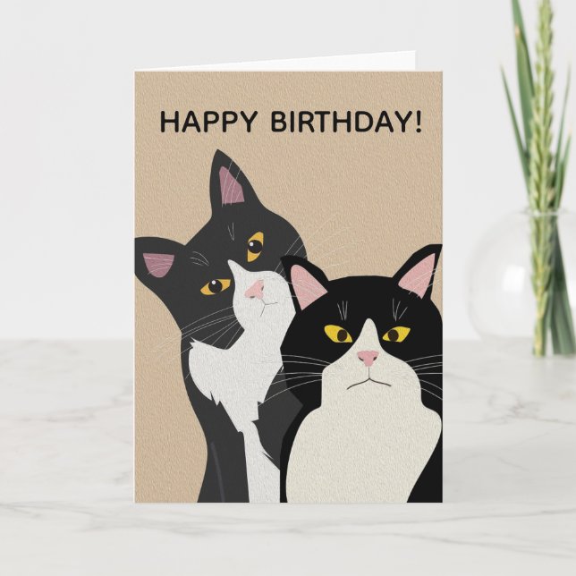 Tarjeta CUSTOM Dos Gatos Feliz Cumpleaños  (Anverso)