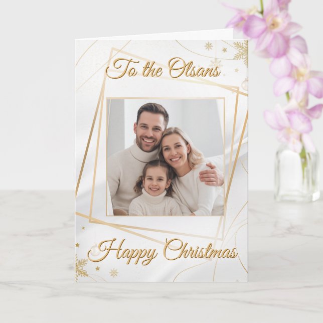 Tarjeta Custom Elegant Gold Family Photo Christmas Card (Orquídea)
