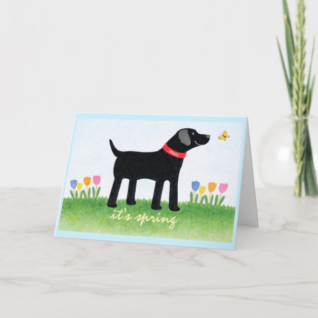 Tarjeta Custom Funny Black Dog Spring Greeting Card (Anverso)