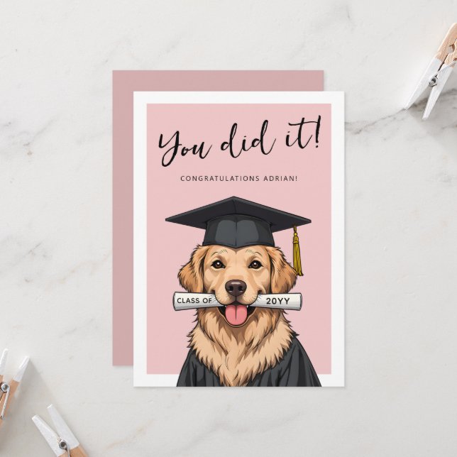 Tarjeta Custom Graduation Cute Golden Retriever (Anverso/Reverso In Situ)