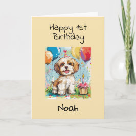 Tarjeta Custom Happy 1st Birthday Congratulations, Puppy 