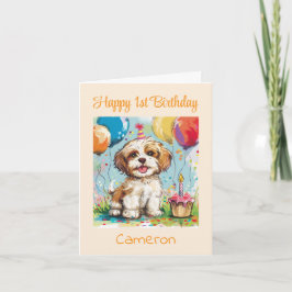 Tarjeta Custom Happy 1st Birthday Congratulations, Puppy 