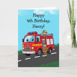 Tarjeta Custom Kid's Fire Truck Birthday Party