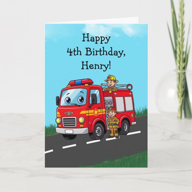 Tarjeta Custom Kid's Fire Truck Birthday Party (Anverso)