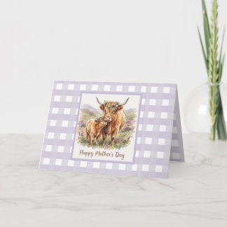 Tarjeta Custom Lavender Highland Cow Gingham Mother's Day