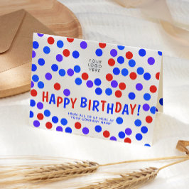 Tarjeta Custom Logo Royal Blue Red Confetti Happy Birthday