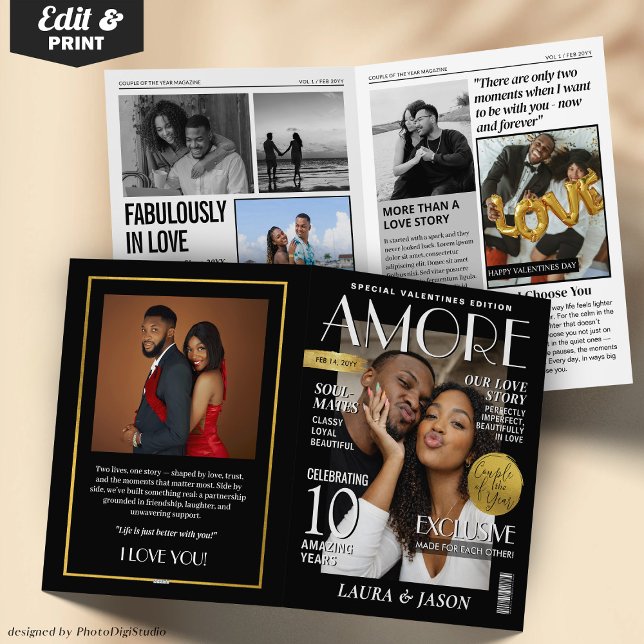 Tarjeta Custom Magazine Greeting Card, Modern Valentines (Custom Magazine Greeting Card – Modern Valentine’s Day 4-Page Card)