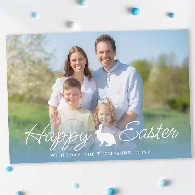 Tarjeta Custom Photo And Blue Gradient With Bunny Easter (Subido por el creador)
