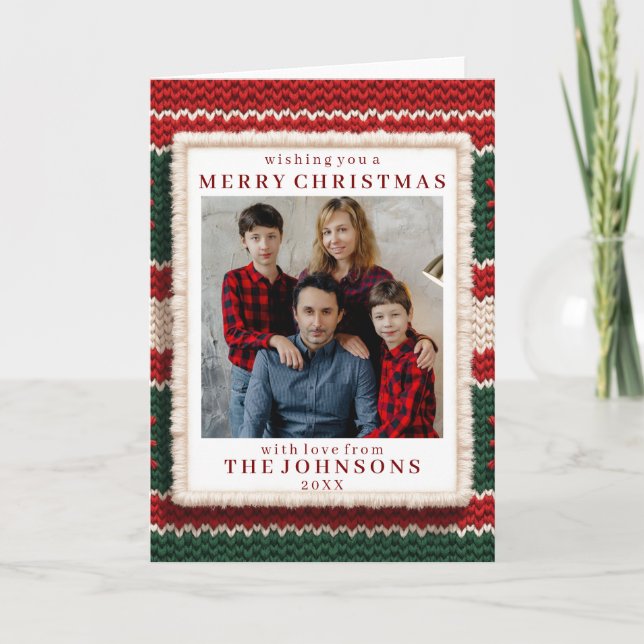 Tarjeta Custom Photo Cozy Knitted Sweater Frame Greeting (Anverso)