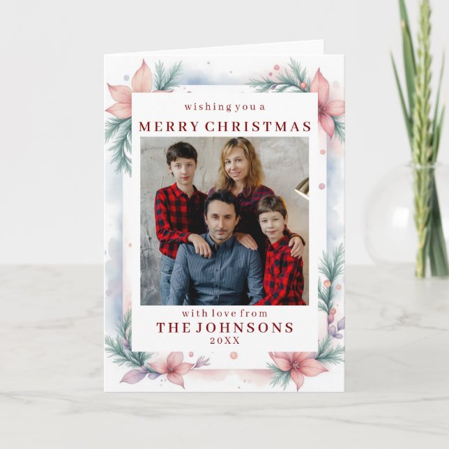 Tarjeta Custom Photo Soft Watercolor Christmas Frame (Anverso)
