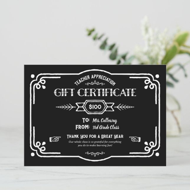Tarjeta Custom Teacher Appreciation Gift Certificate (Anverso de pie)