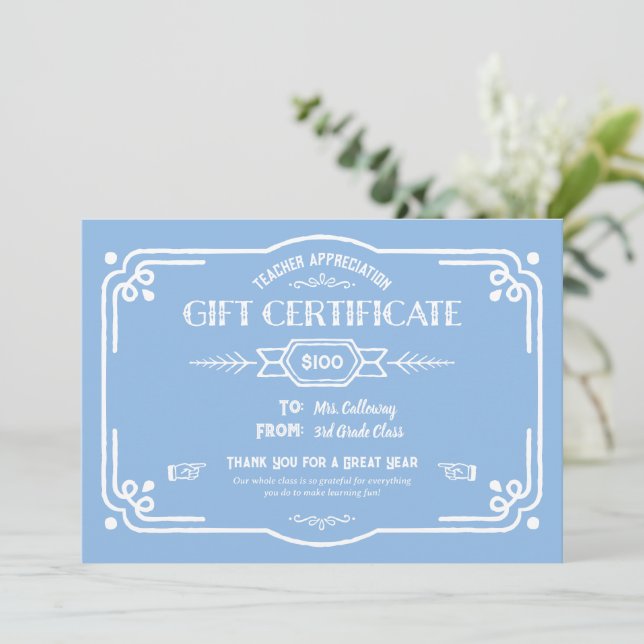 Tarjeta Custom Teacher Appreciation Gift Certificate (Anverso de pie)