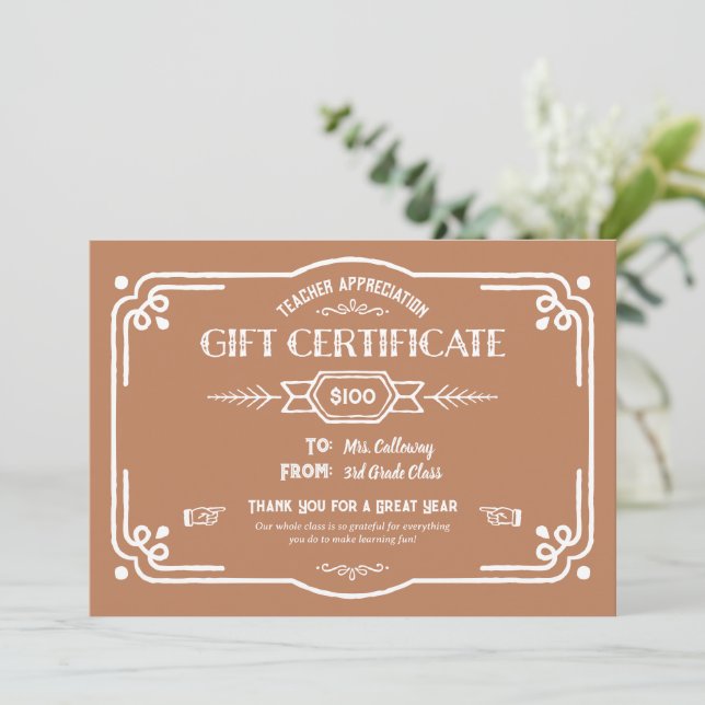 Tarjeta Custom Teacher Appreciation Gift Certificate Card (Anverso de pie)