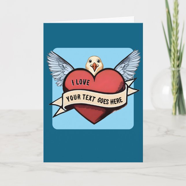 Tarjeta Custom Text | Heart Funny Seagull Tattoo  (Anverso)