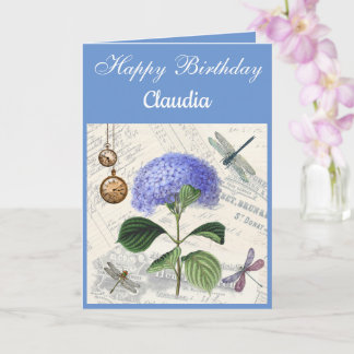 Tarjeta Custom Text. Vintage Style Hydrangea.