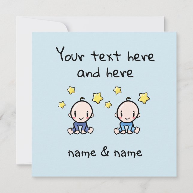 Tarjeta Custom Twin Baby Boys Congratulations w. Names,  (Anverso)