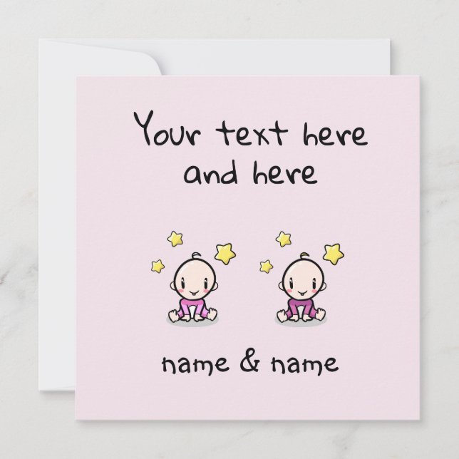 Tarjeta Custom Twin Baby Girls Congratulations w. Names,  (Anverso)