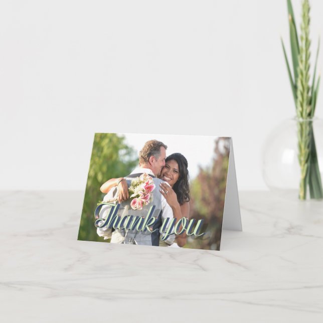 Tarjeta Custom Wedding Photo Thank You Text Overlay (Anverso)