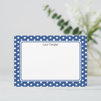 Tarjeta Custom Whimsical Paw Print Polka Dot Blue Note