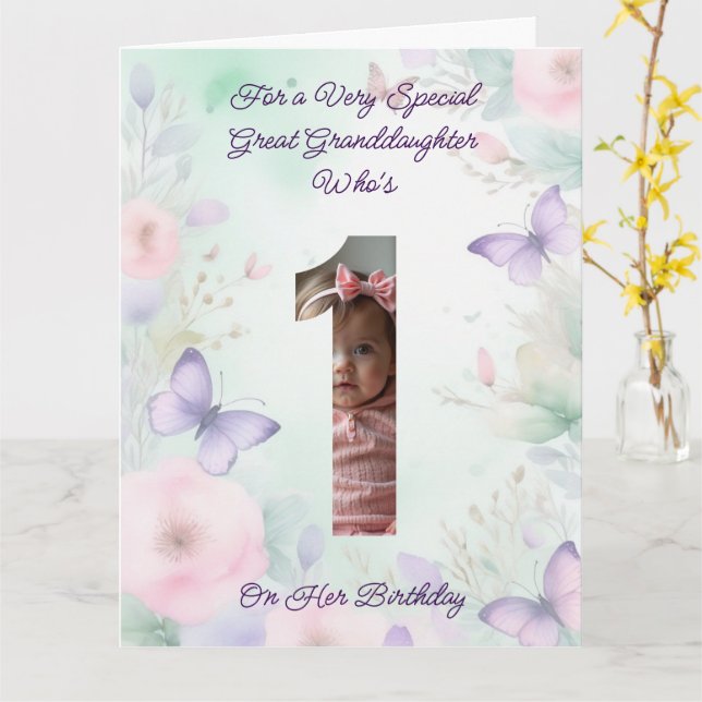 Tarjeta Custom Your Own Photo 1-Year Girl's Birthday Card (flor amarilla)