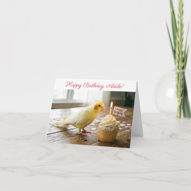 Tarjeta Customizable Cute Cockatiel with Cupcake Birthday  (Anverso)