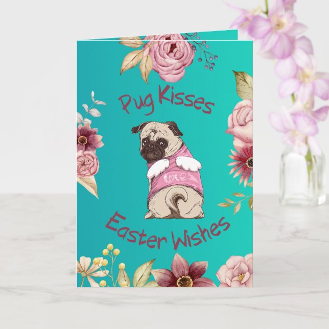 Tarjeta Customizable Funny Pug Easter Greeting Card (Orquídea)