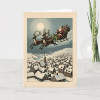 Tarjeta Customizable Vintage Santa Sleigh Classic Xmas