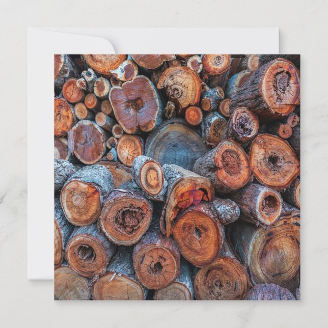 Tarjeta Cut Tree Logs Stacked Together Pattern Photograph (Anverso)