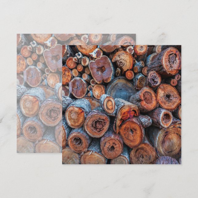 Tarjeta Cut Tree Logs Stacked Together Pattern Photograph (Anverso / Reverso)