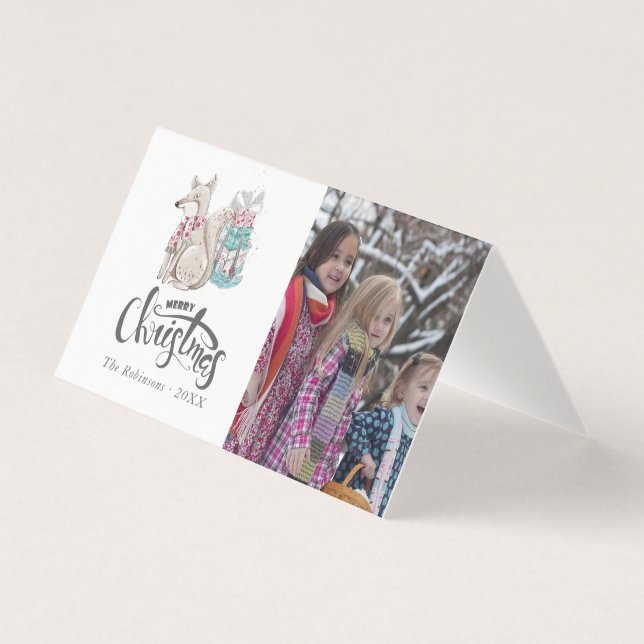 Tarjeta Cuta acuarela Navidad de Winter Fox (Anverso)