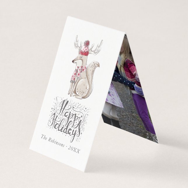 Tarjeta Cuta acuarela Navidad de Winter Fox (Anverso)