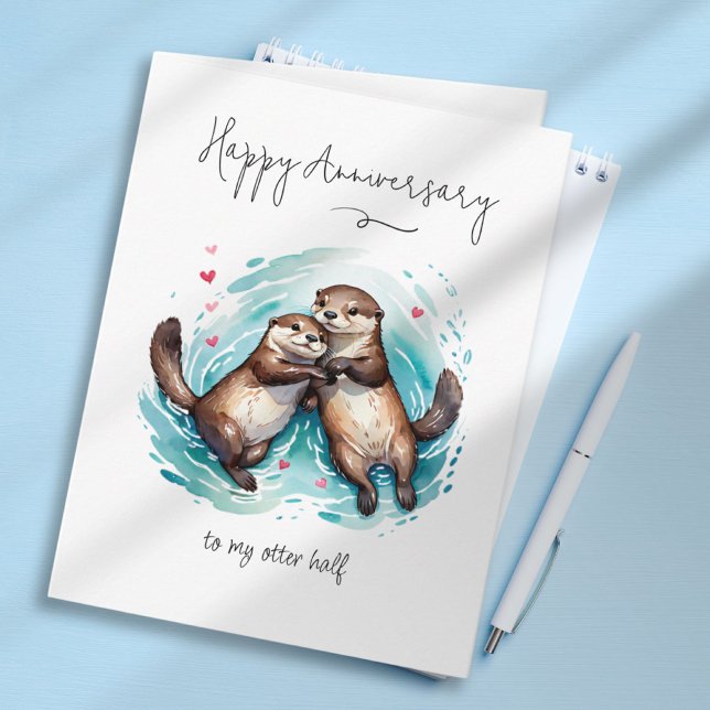 Tarjeta Cuta acuarela Significativo Aniversario Otter Pun (Cute Watercolor Significant Otter Pun Anniversary Card)