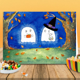 Tarjeta Cuta carta de bienvenida de fantasmas de Halloween