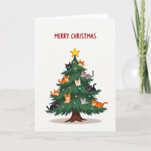 Tarjeta Cuta Cat Árbol de Navidad Merry Holiday Card