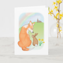 Tarjeta Cuta Corgi y Conejo Pascua
