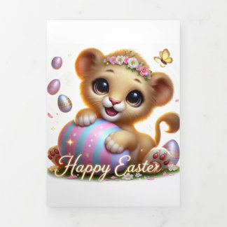 Tarjeta Cuta De Pascua Con Cubo De León