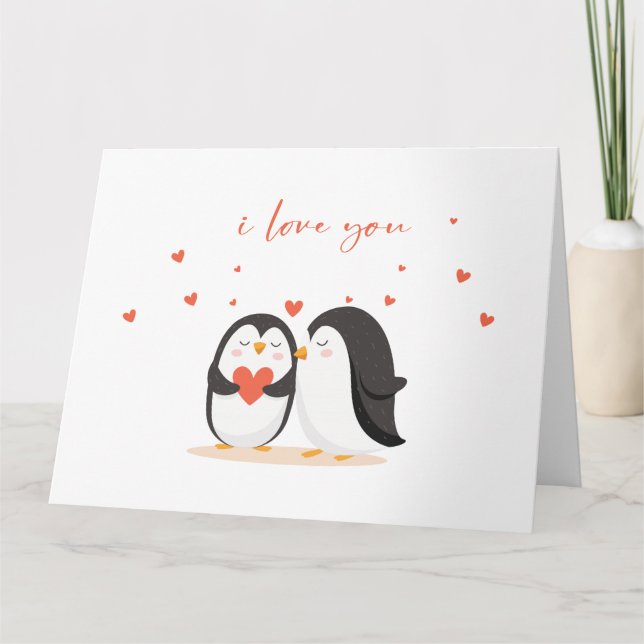 Tarjeta Cuta Pingüino - Por Aniversario Te Amo (Anverso)
