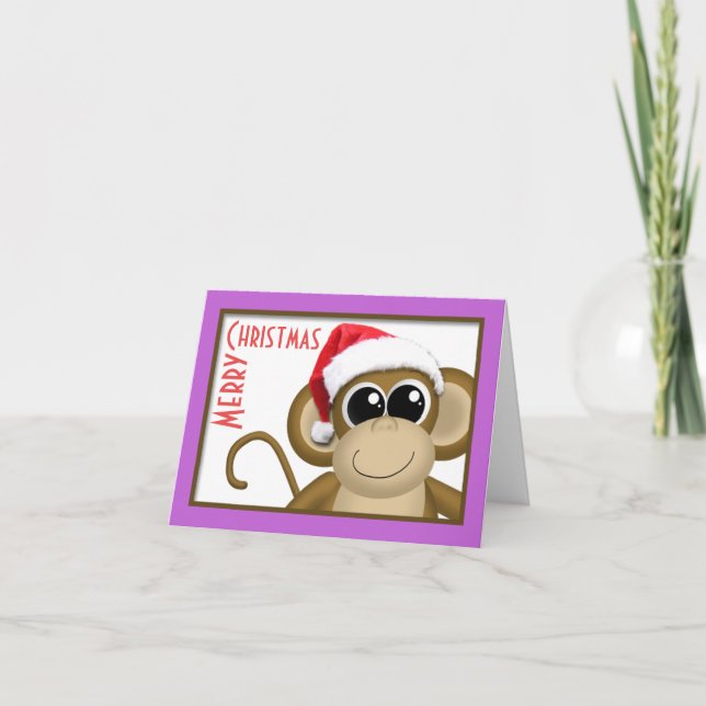 Tarjeta Cuta Santa Hat Mono "Feliz Navidad" (Anverso)