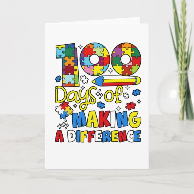Tarjeta Cute 100 Days Making A Difference Puzzle Inclusion (Anverso)