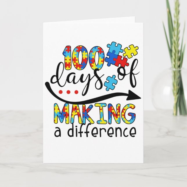 Tarjeta Cute 100 Days Making A Difference Puzzle Inclusion (Anverso)