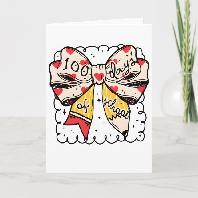 Tarjeta Cute 100 Days Of School Bow Pencil Classroom (Anverso)